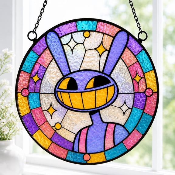 Jax The Amazing Digital Circus Suncatcher, Faux Stained Glass Window Hanging, Cartoon Anime Art Decor, Unique Gift For Fans
