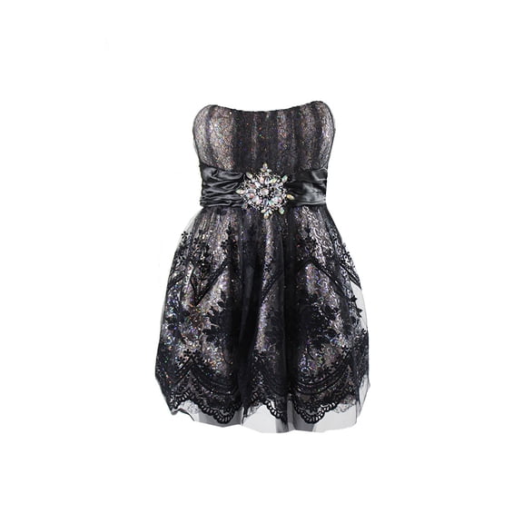 Jax Womens Black Strapless Sequin Mesh Party Dress 2