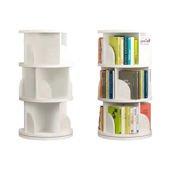 JaxShark 3-Tier 360 Rotating Bookshelf, 38.2" Kids Corner Bookcase, White