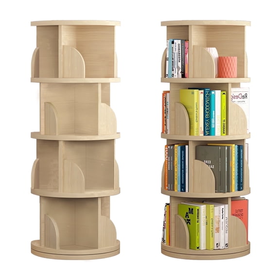 JaxShark 4 Tier 360° Rotating Bookshelf 49.8" Bedroom Bookcase Wood