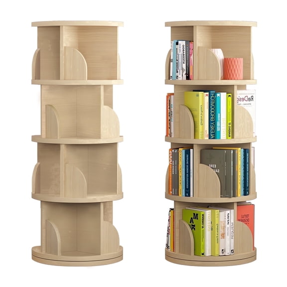 JaxShark 4 Tier 360° Rotating Bookshelf 49.8" Bedroom Bookcase Wood