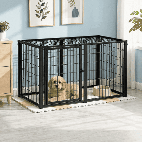 JaxSteam Dog Cage 48" Dog Kennel for Medium Dogs & Cat Puppy Dog Playpen with Top Indoor, Black.48"L x 23.6"W x 27.6"H.