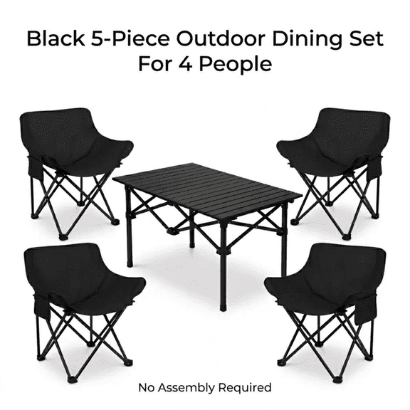 JaxShark 5-Piece Portable Camping Table & 4 Folding Chairs Set Outdoor Black