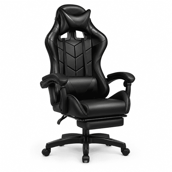JaxShark Gaming Chair, Ergonomic Racing Style Computer Desk Chair with Footrest and Lumbar Support,Black