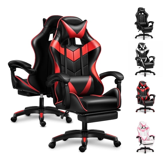 JaxShark Gaming Chair, Ergonomic Racing Style Computer Desk Chair with Footrest and Lumbar Support(Red)
