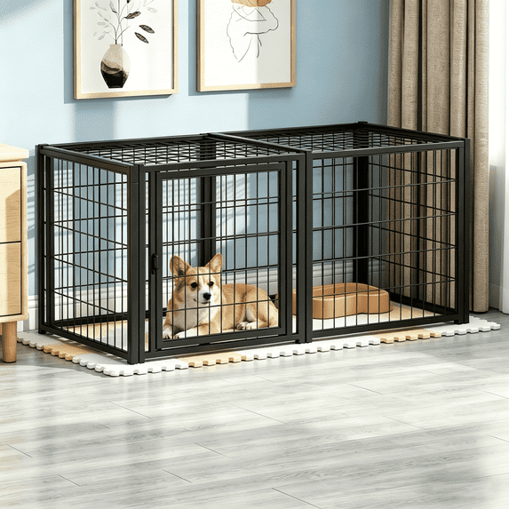JaxSteam 48" Dog Cage & Pet Playpen with Top, Indoor Dog Crate & Cat Enclosure for Medium Dogs & Cats, Black