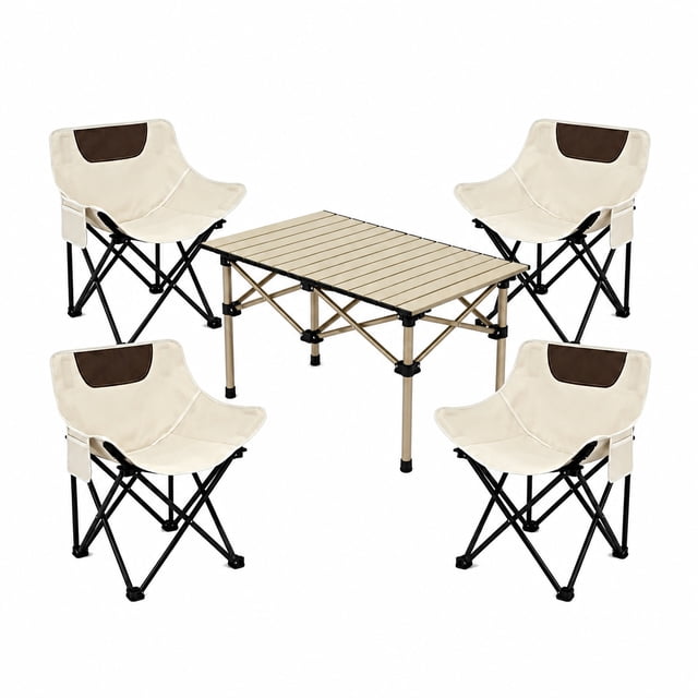 JaxSteam 5-Piece Folding Camping Table and Chairs Set with 4 Moon ...