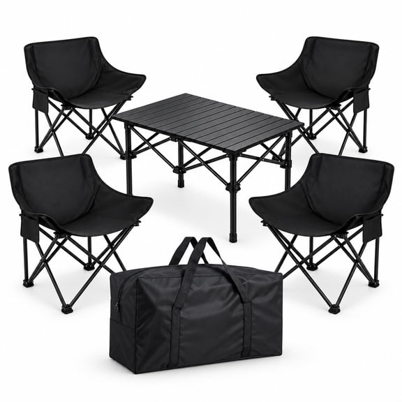 Stackable Table Set JaxSteam 5-Piece Folding Camping Table and Chairs Set with 4 Moon ...