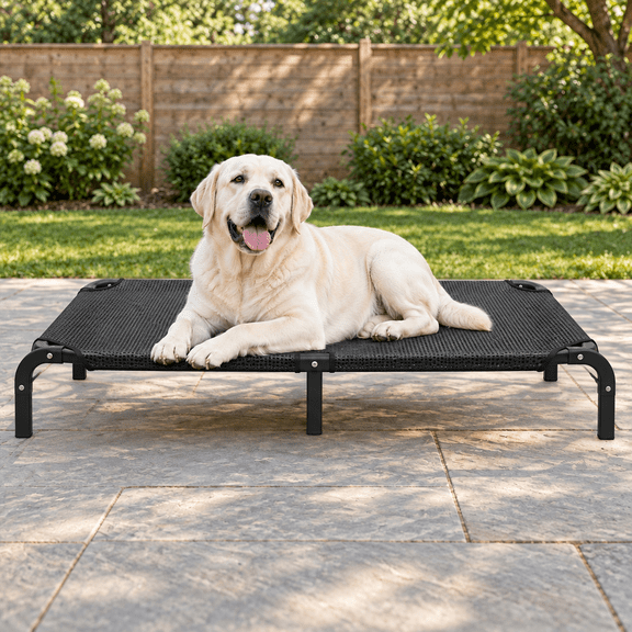 JaxSteam Elevated Dog Bed for Large Dogs, Breathable Indoor Outdoor Pet Bed,49.2" L× 28" W× 7.9" H,Black