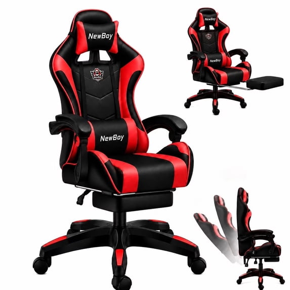 JaxSteam Ergonomic Gaming Chair, High Back Reclining PU Leather Computer Chair with Headrest and Lumbar Support, Red