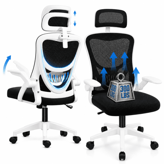 JaxSteam Ergonomic Office Chair High Back Mesh Desk Chair with Headrest Adjustable Armrest Height,Black-White