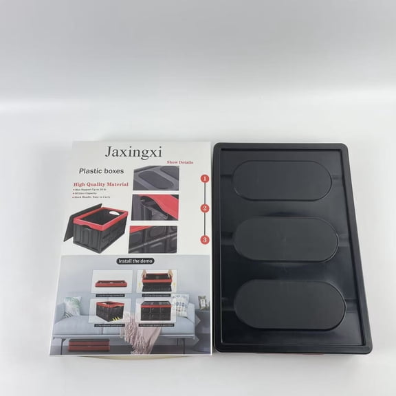 Jaxingxi Plastic boxes, 30 Liter Collapsible Storage Bin with Lid, Durable Plastic Folding Storage Crate, Stackable Storage Box Organizer Container
