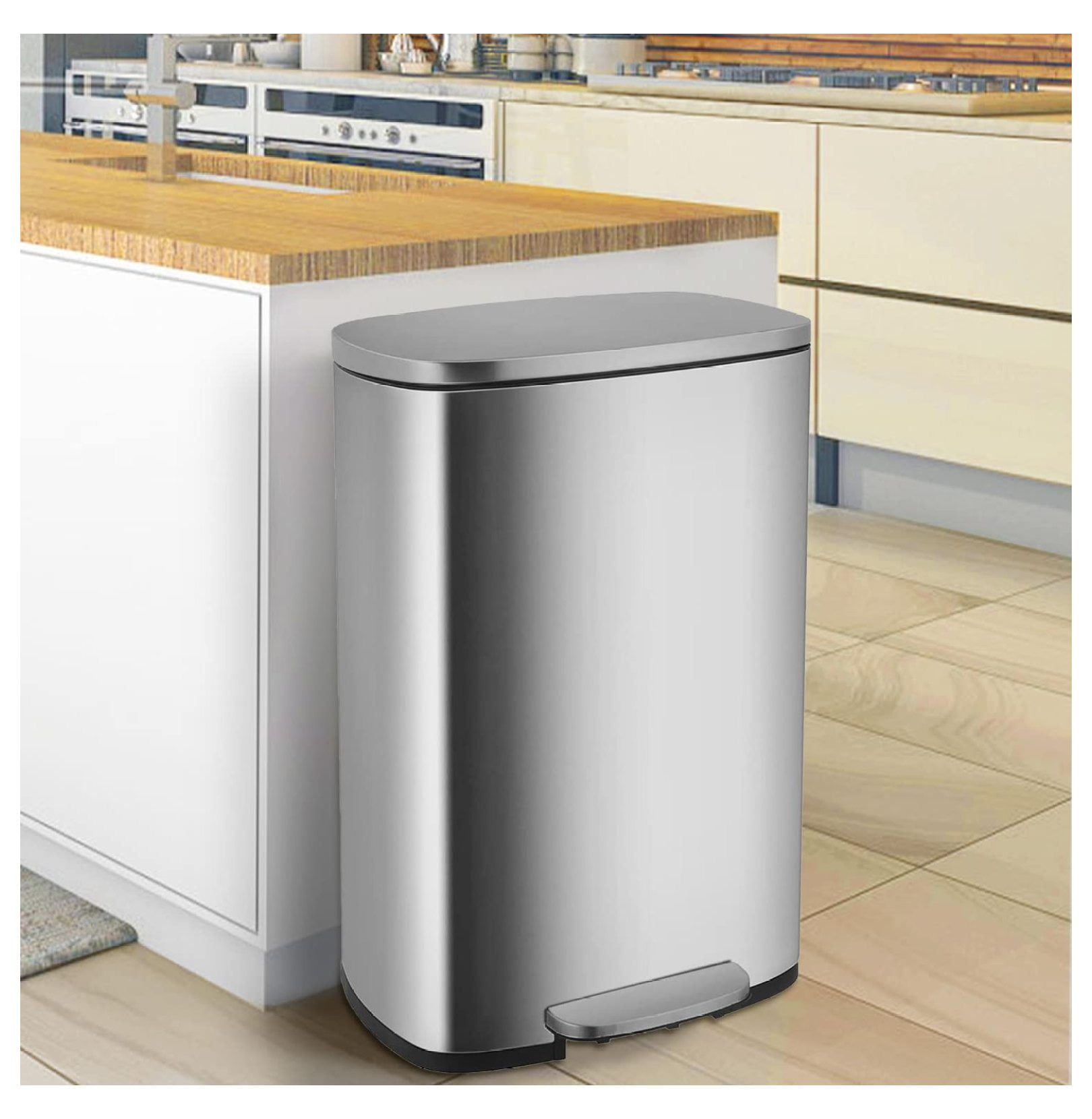 Jaxnfuro 13 Gallon Stainless Steel Trash Can, Step Kitchen Garbage Can ...