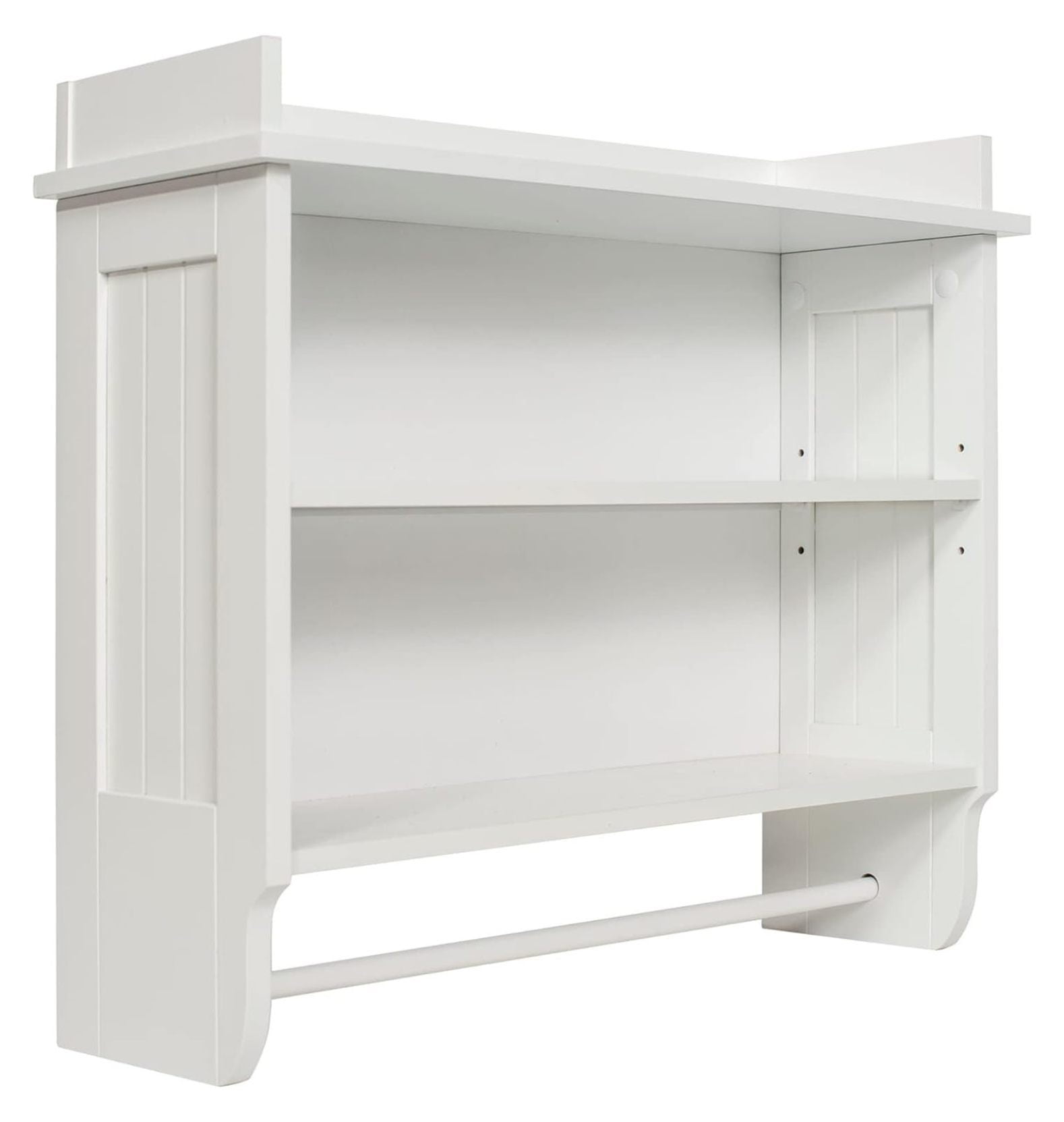 Elevated White Wooden Floating Wall Shelf with Towel Bar