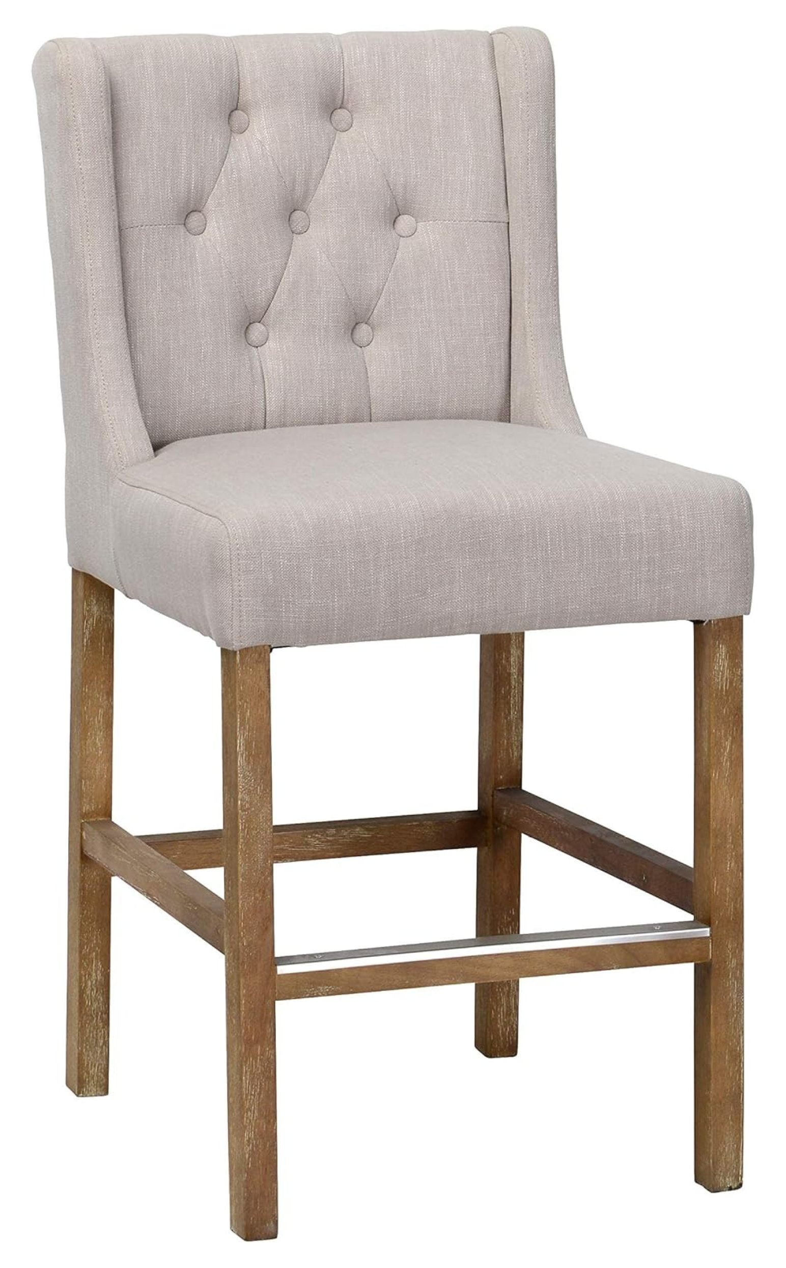 Karla 24" Brown Wood and Metal Adjustable Counter Stool with Tufted Back