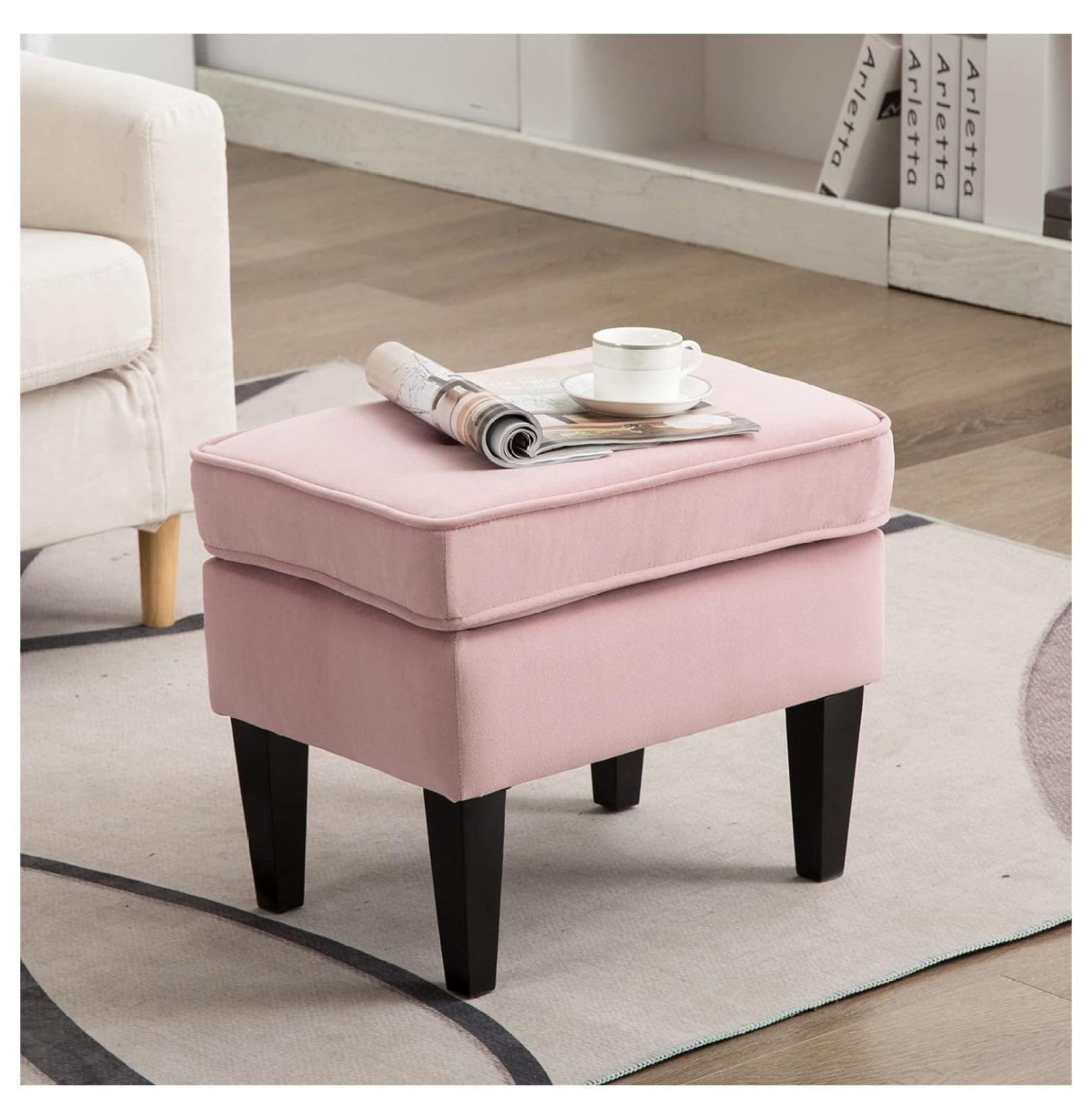 Jaxnfuro Modern Button Tufted Velvet Upholstery Ottoman, Padded Seat