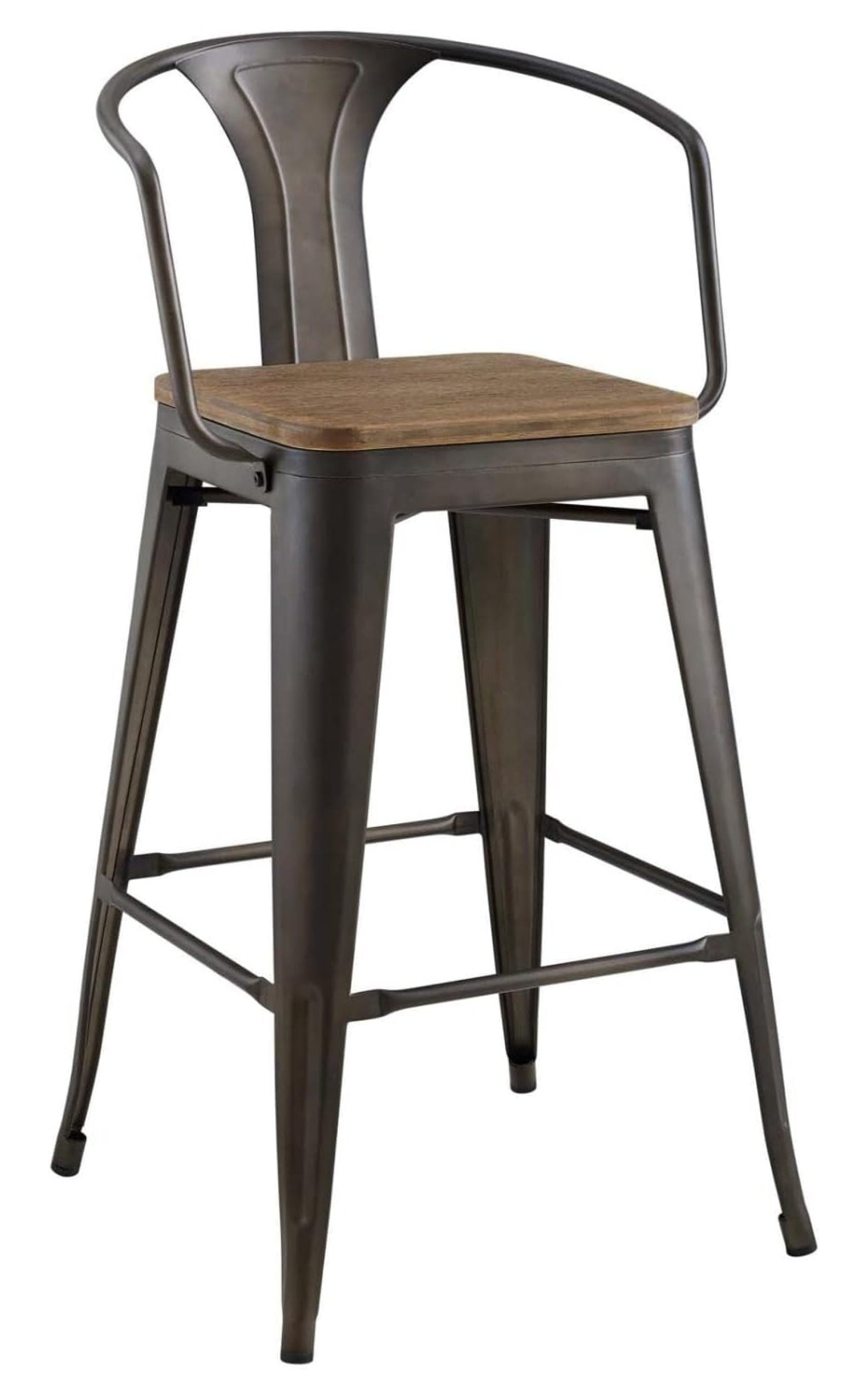 Vintage Industrial Bamboo & Metal High Bar Stool, Brown