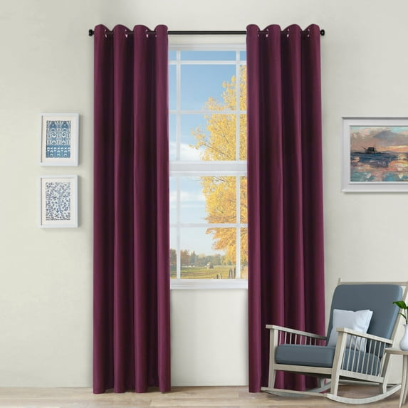 Jaxon Room Darkening Noise Reducing Basket Weave Blackout Curtain Set Mulberry / 52"x84"