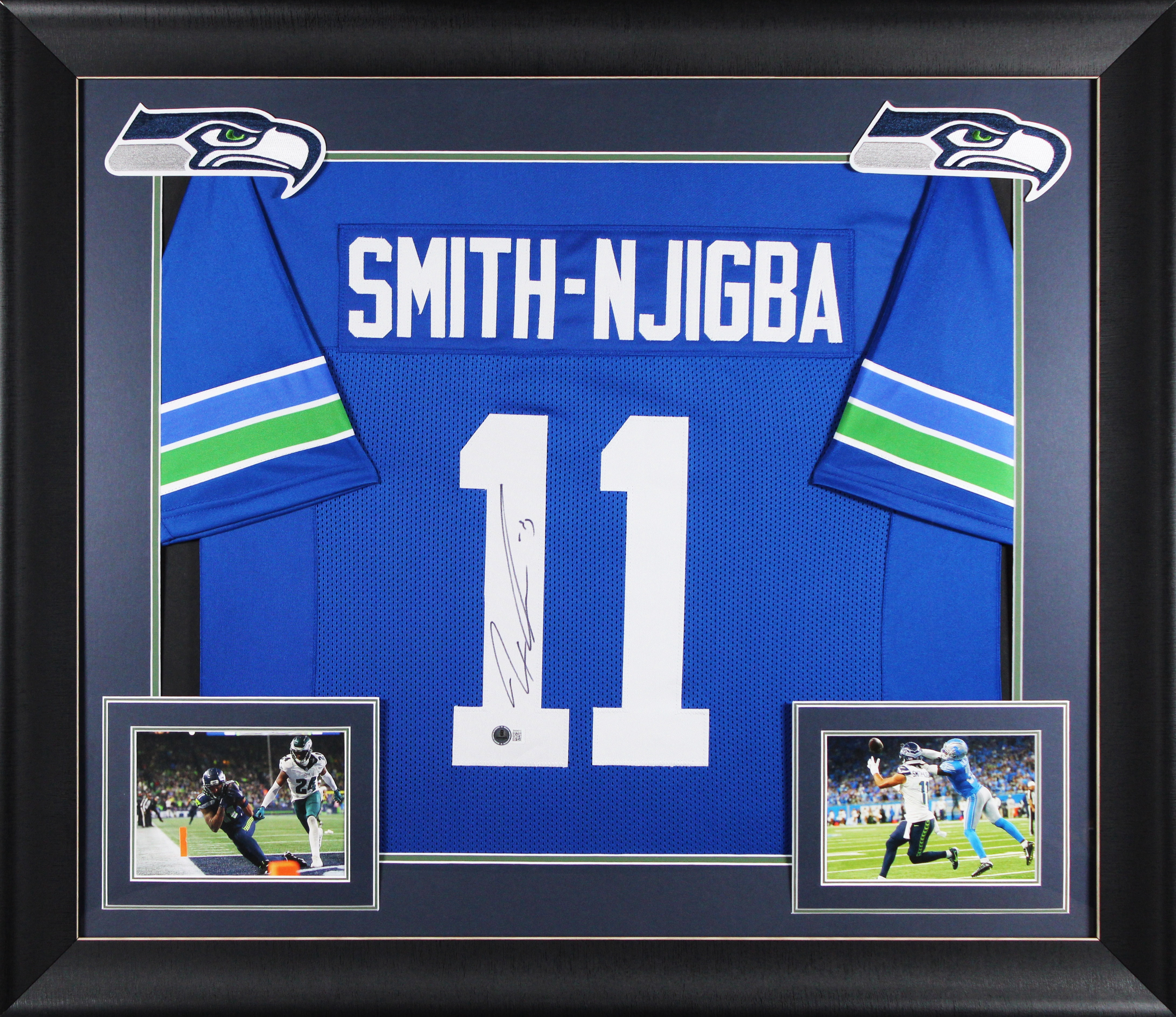 Jaxon Smith-Njigba Authentic Signed Blue Throwback Pro Style Framed ...