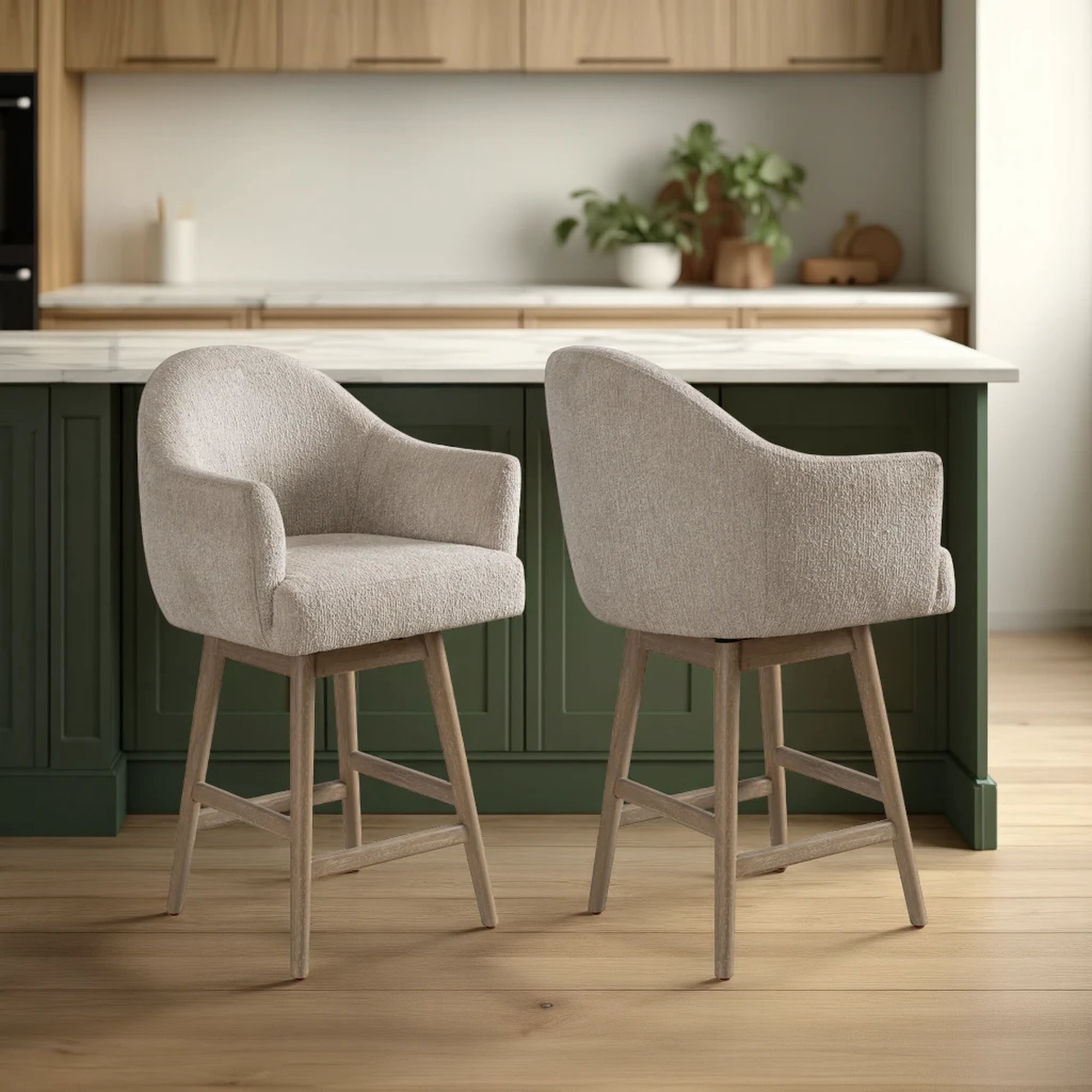 Jaxon Solid Wood Upholstered 26" Counter Height Swivel Barstool with Ancient Stone Fabric Seat - Set of 2