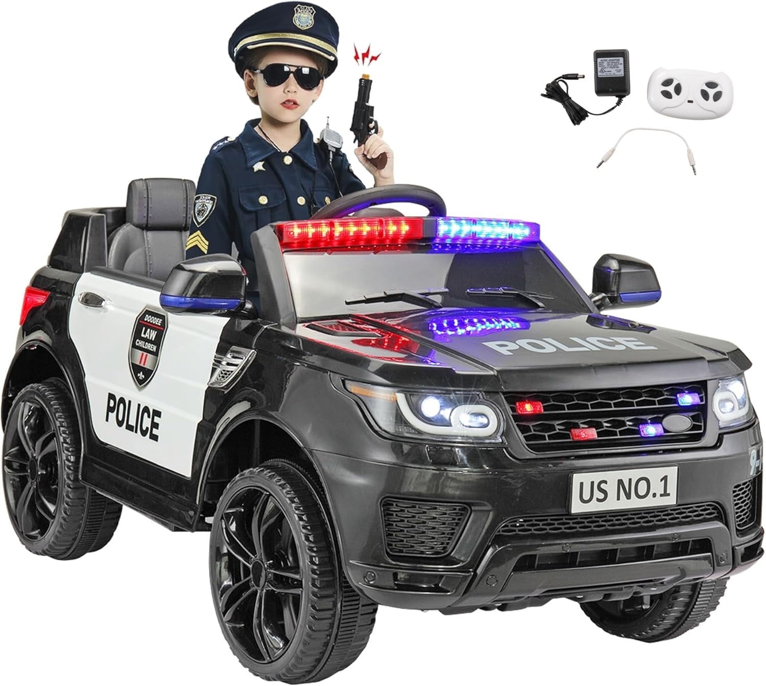 Jaxpety 12V Kids Car Ride on Police Car, 1-Seater Kids Ride on Pickup ...