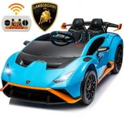 Jaxpety 12V Kids Ride on Car,Lamborghini STO Battery Powered Sports Car W/Remote Control/Music/360  Spin/Drift/Usb/LED Light, Blue