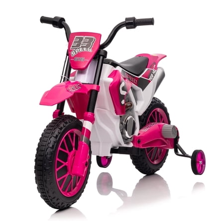 Jaxpety 12V Kids Ride on Motorcycle Toy w/Training Wheels,Charging Battery,Age 3-6,Rose