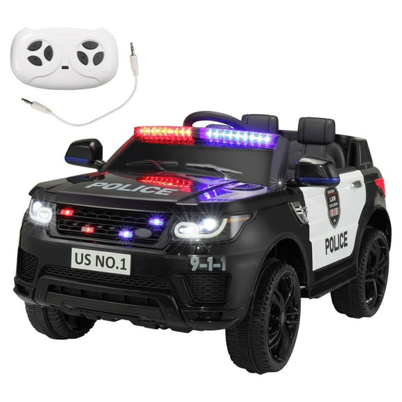 Jaxpety 12V Police Car Ride on with Remote Control Real Megaphone Music LED Siren Bluetooth Age 3-8 Child