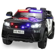 Jaxpety 12V Police Car Ride on with Remote Control Real Megaphone Music LED Siren Bluetooth Age 3-8 Child