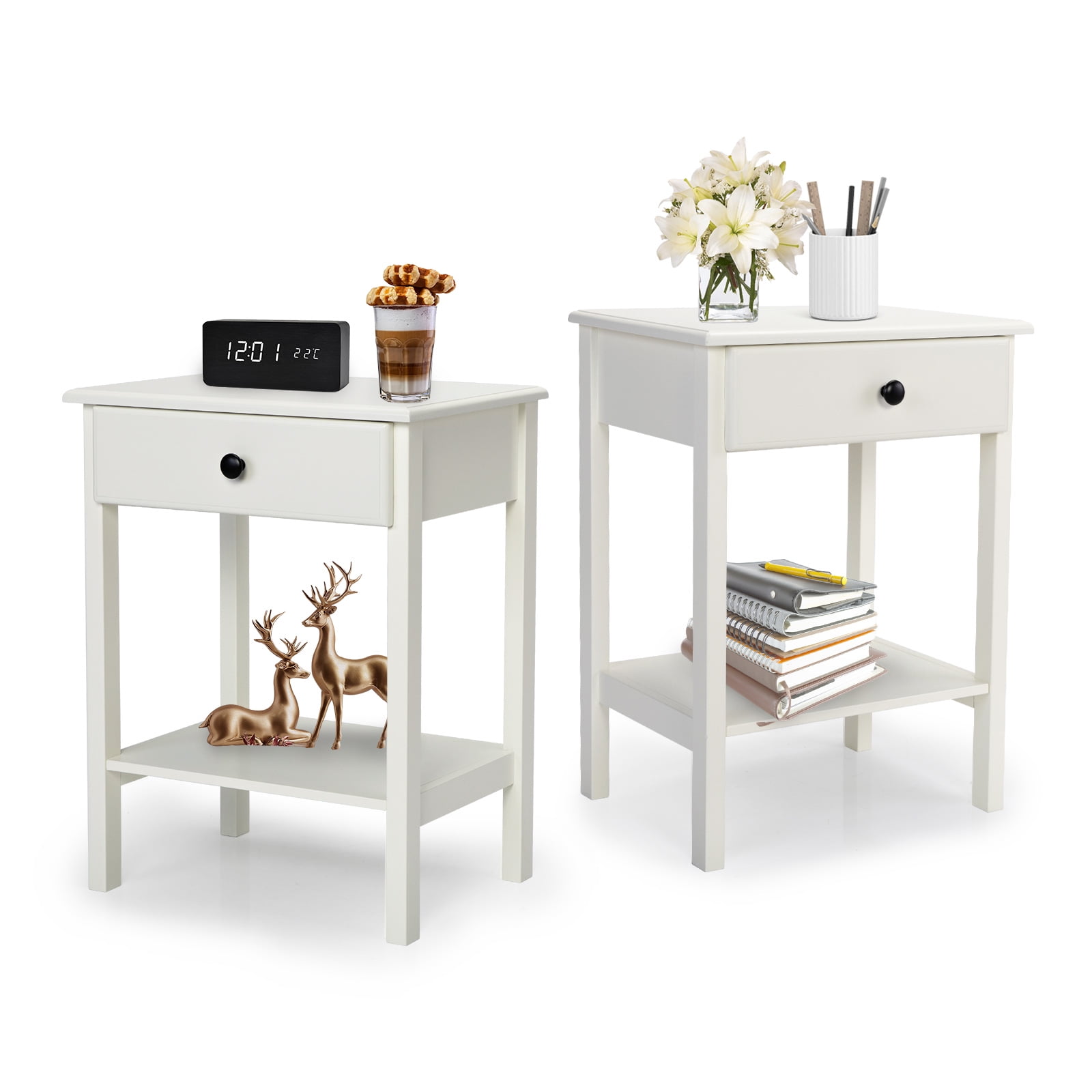 Jaxpety 2Tier White Nightstand Bedside Table Bedroom Furniture with