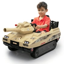 Jaxpety 24 V Kids Ride on Tank Car with Working Cannon and Rotating Turret for Boys and Girls Ages 3-8 Years, Yellow