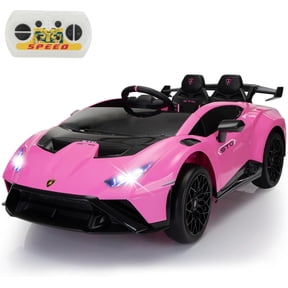 Jaxpety 24V Kids Ride on Car,Lamborghini STO Battery Powered Sports Car W/Remote Control/Music/360° Spin/Drift/Usb/LED Light, Pink