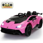 Jaxpety 24V Kids Ride on Car,Lamborghini STO Battery Powered Sports Car W/Remote Control/Music/360  Spin/Drift/Usb/LED Light, Pink