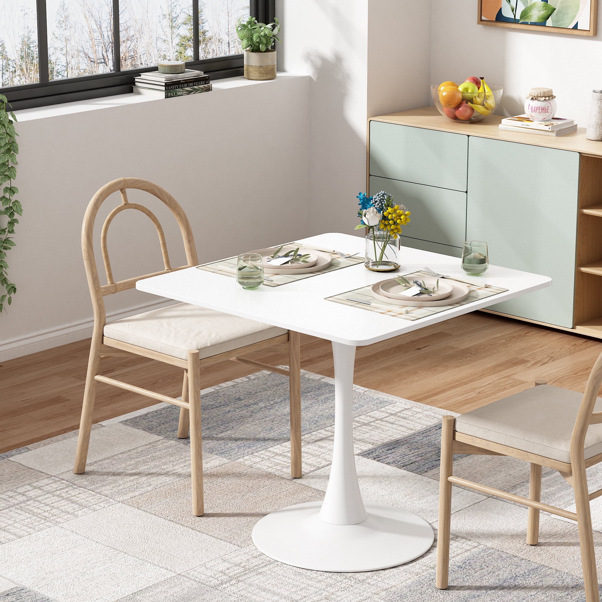 Jaxpety 31.5" Square Dining Table Mid-Century Tulip Style Table for Dining Room,Restaurant, White