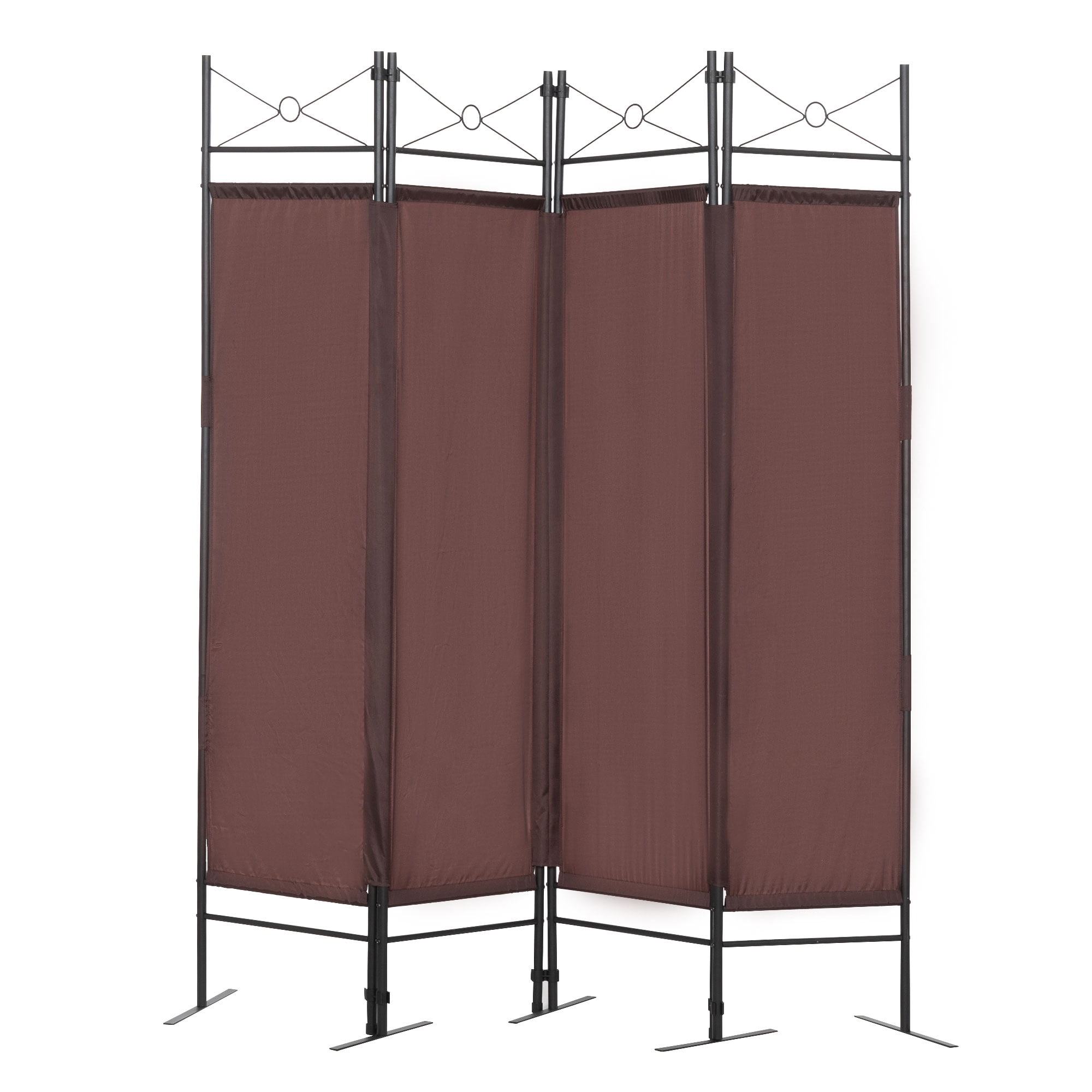 Jaxpety 4 Panel Room Divider W/ Leg Support 5.9 ft Folding Wall Partition  for Home Office, Brown 
