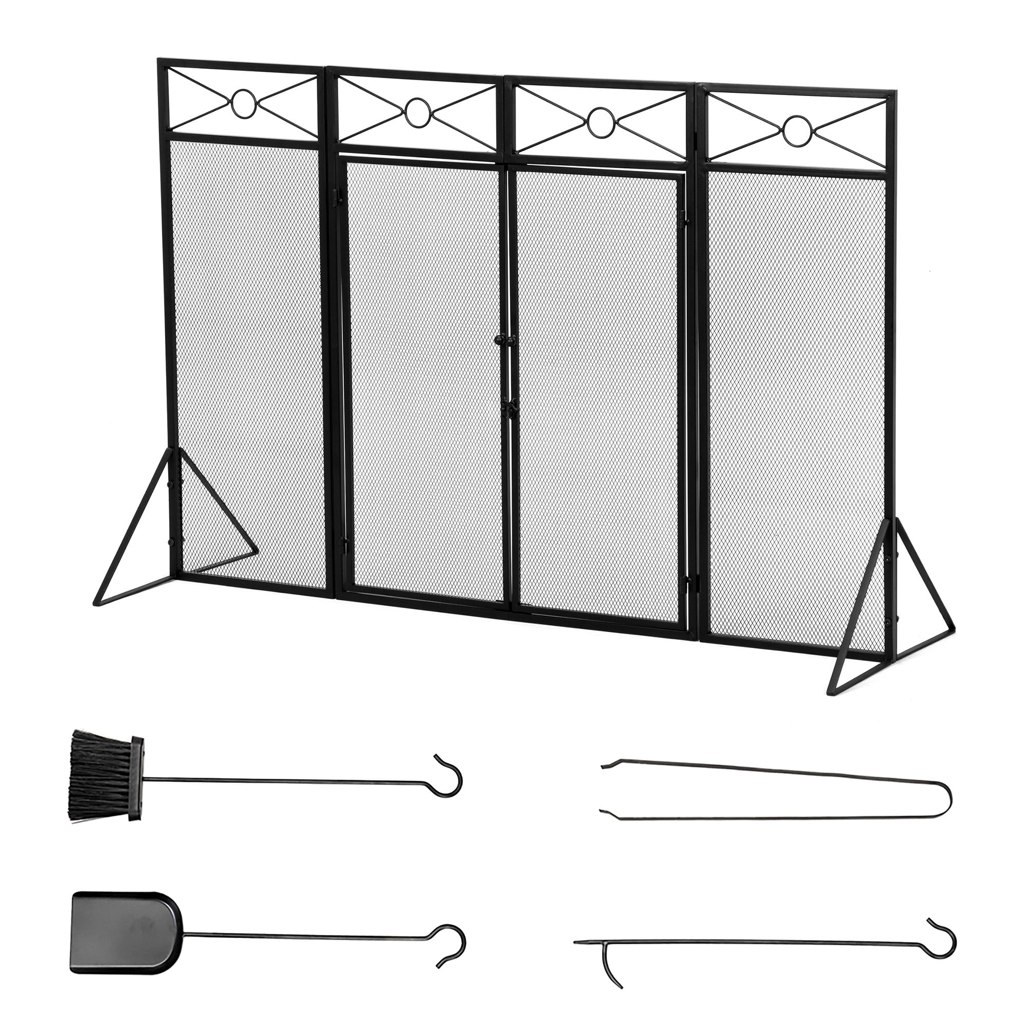 Jaxpety 48x32 Inch 4Panel Steel Mesh Fireplace Screen with 4Pieces