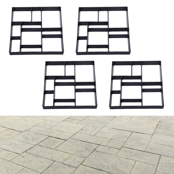 Jaxpety 4pcs Walk Maker 17.7"×15.7" Reusable Concrete Mold Path Mate Stone Molding Stepping Road Diy Mold Outdoor Decorative Stone, Black