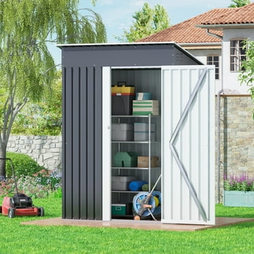 Jaxpety 5x3 ft Outdoor Storage Shed, Metal Garden Shed with Lockable Door for Backyard, Patio, Lawn