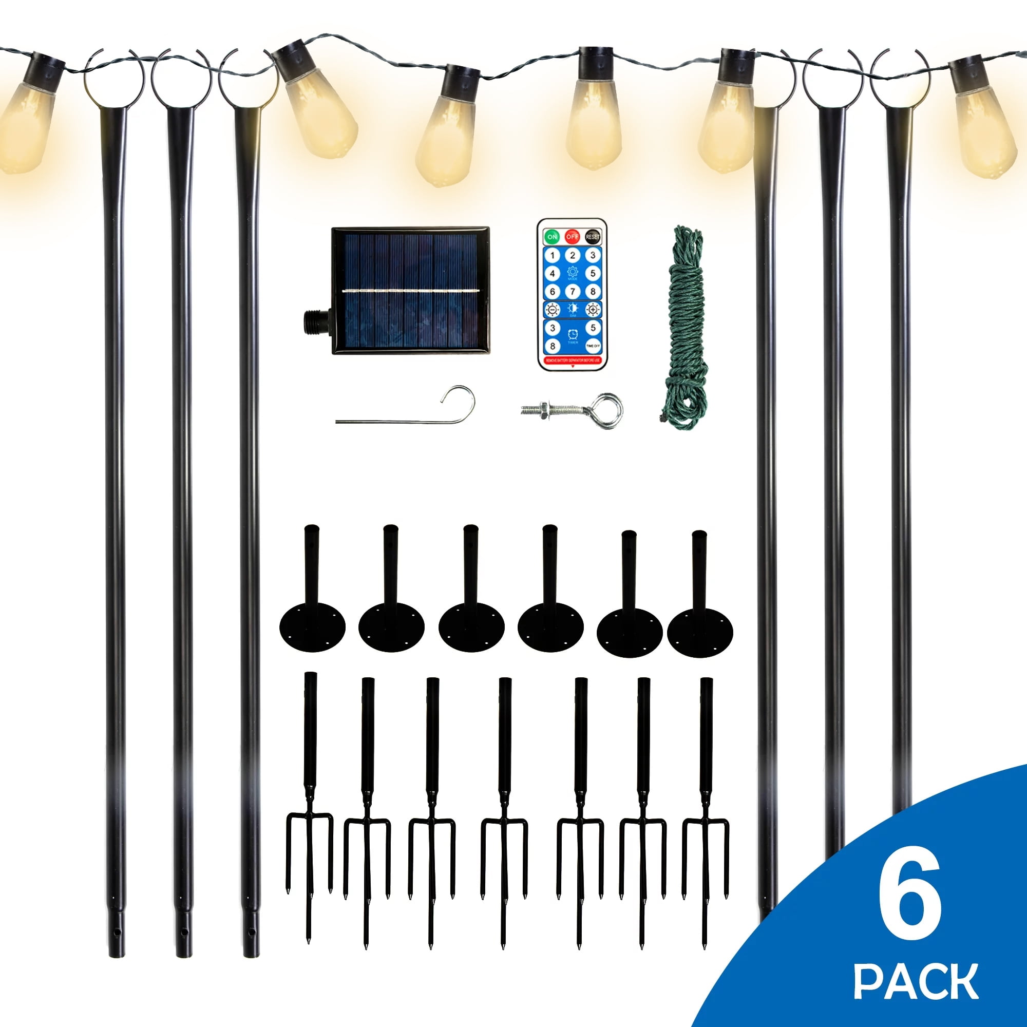 9-Foot Black Solar Powered Outdoor LED Globe String Lights