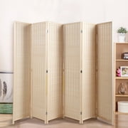 Jaxpety 6 Panel Bamboo Room Divider Folding Privacy Screen Freestanding Wall Divider for Bedroom Living Room, Beige