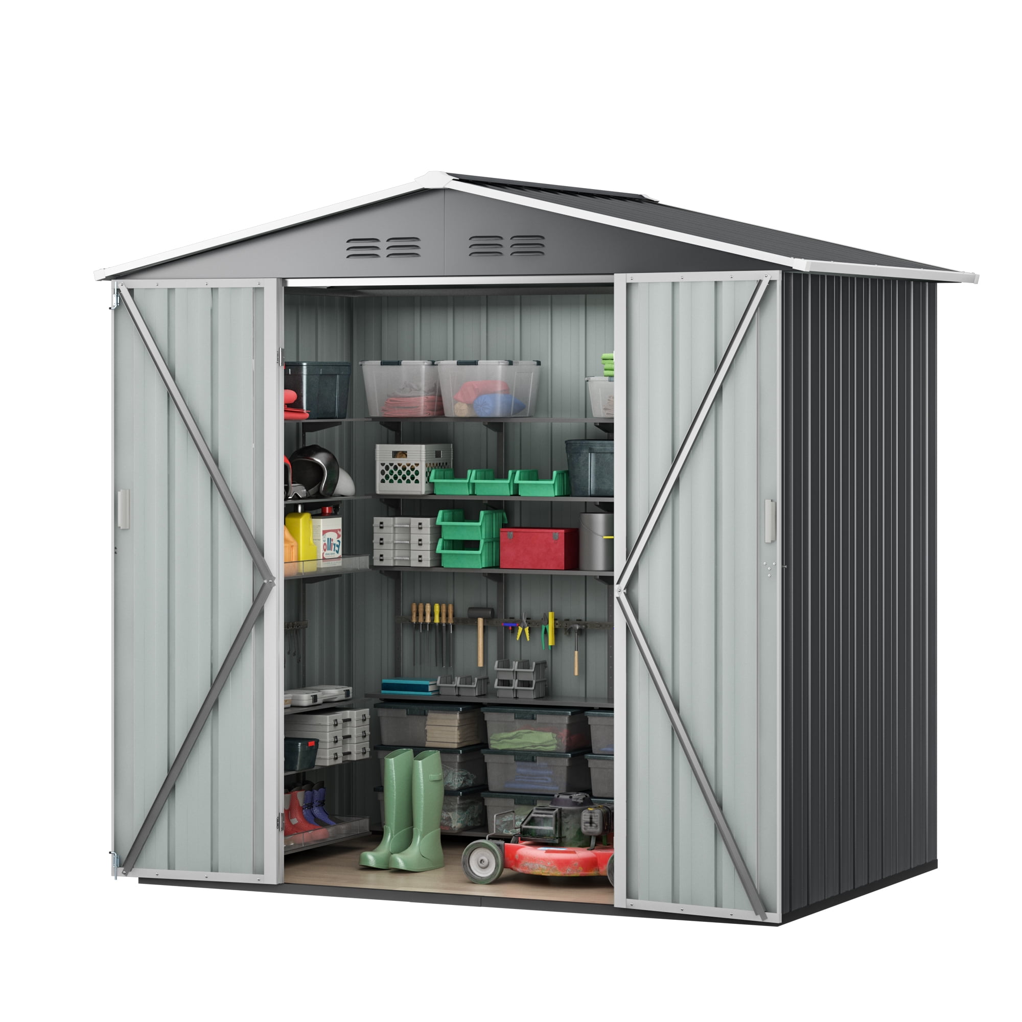 6' x 4' Black Steel Outdoor Storage Shed with Double Doors