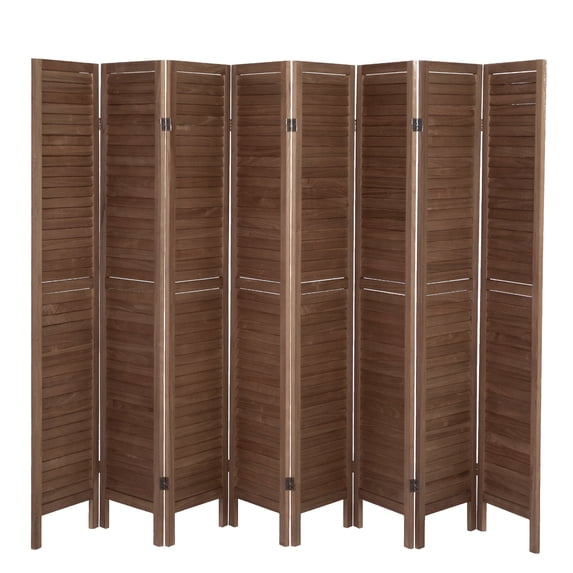 Jaxpety 67" High 8 Panel Louvered Wood Room Divider Folding Privacy Screen Wall Partition, Brown