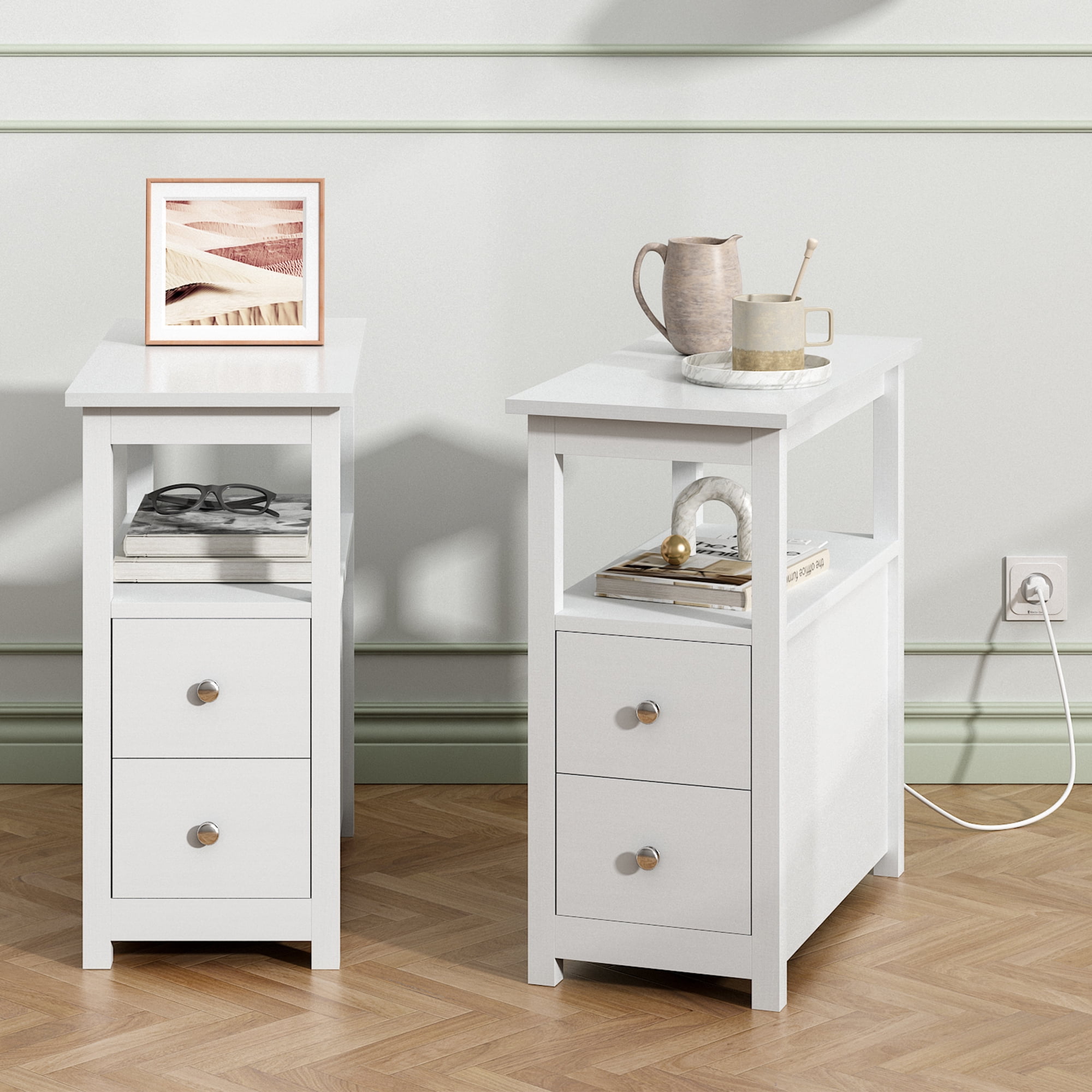 Jaxpety End Table with Charging Station, 4Tier Small Side Table with 2