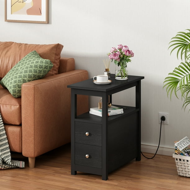 Jaxpety End Table with Charging Station, 4Tier Small Side Table for