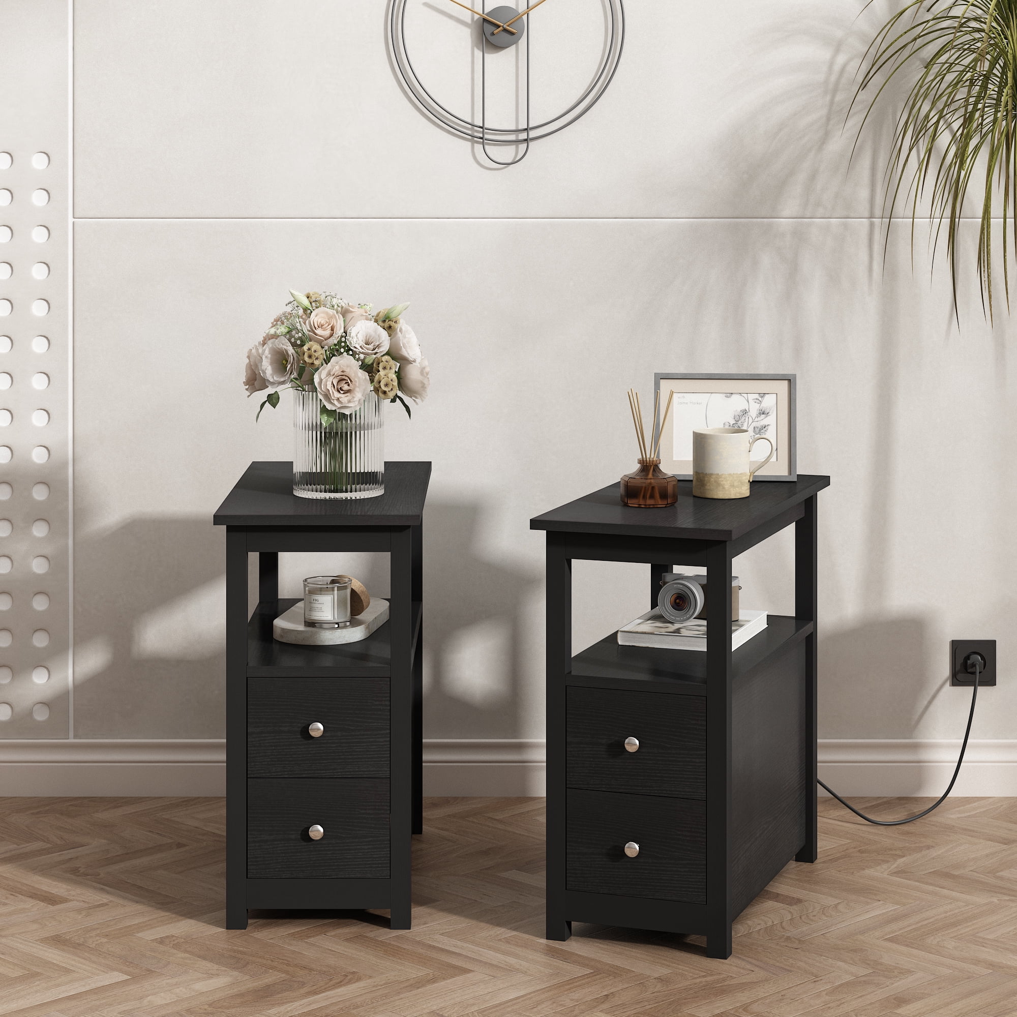 Jaxpety End Table with Charging Station, 4Tier Small Side Table for