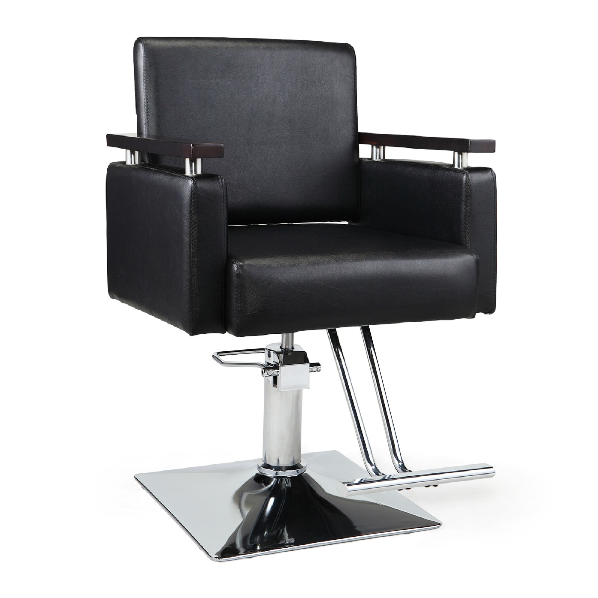 Jaxpety Hydraulic Barber Chair, 360 Swivel Beauty Hair Salon Spa Equipment, with Foot Rest, Wooden Armrest and Square Base,  Black
