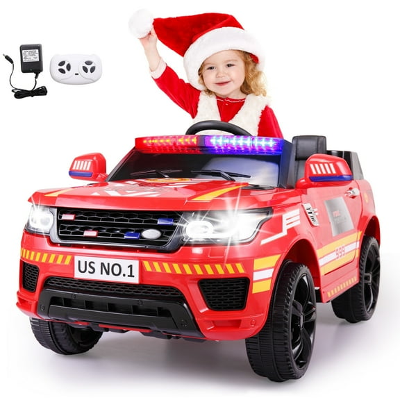 Jaxpety Kids Ride On Car Police Electric Car Double Drive 12V Battery Motorized Vehicles Children's Toy Car Safe w/ Remote Control, 3 Speeds, Music, Seat Belts, LED Lights, Red