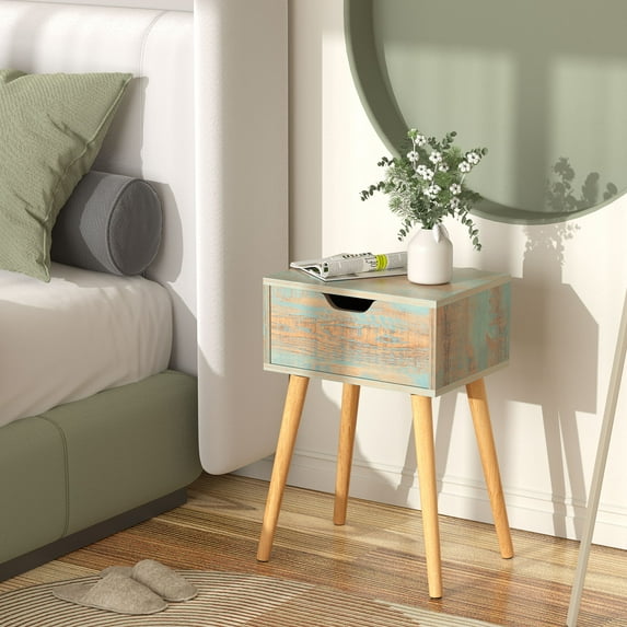 Jaxpety Modern Set of 2 Nightstand, Sofa Side Table with a Drawer for Bedroom and Living Room, Rusty Green