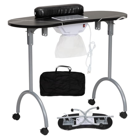 Jaxpety Portable Manicure Table, Folding Nail Table, Nail Tech Workstation with Wrist Pad and Nail Dust Collector, Black