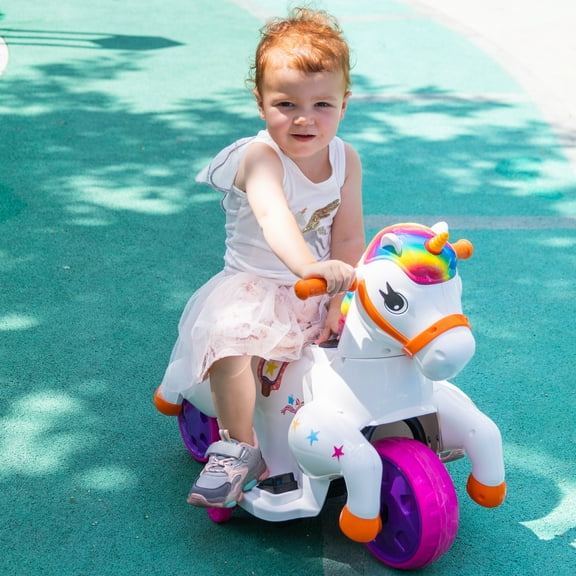 Jaxpety Ride on Unicorn,6V Electric Rocking Horse with Music,Charging Battery,Great Gift for Kids 3-6 Years Old,Colorful